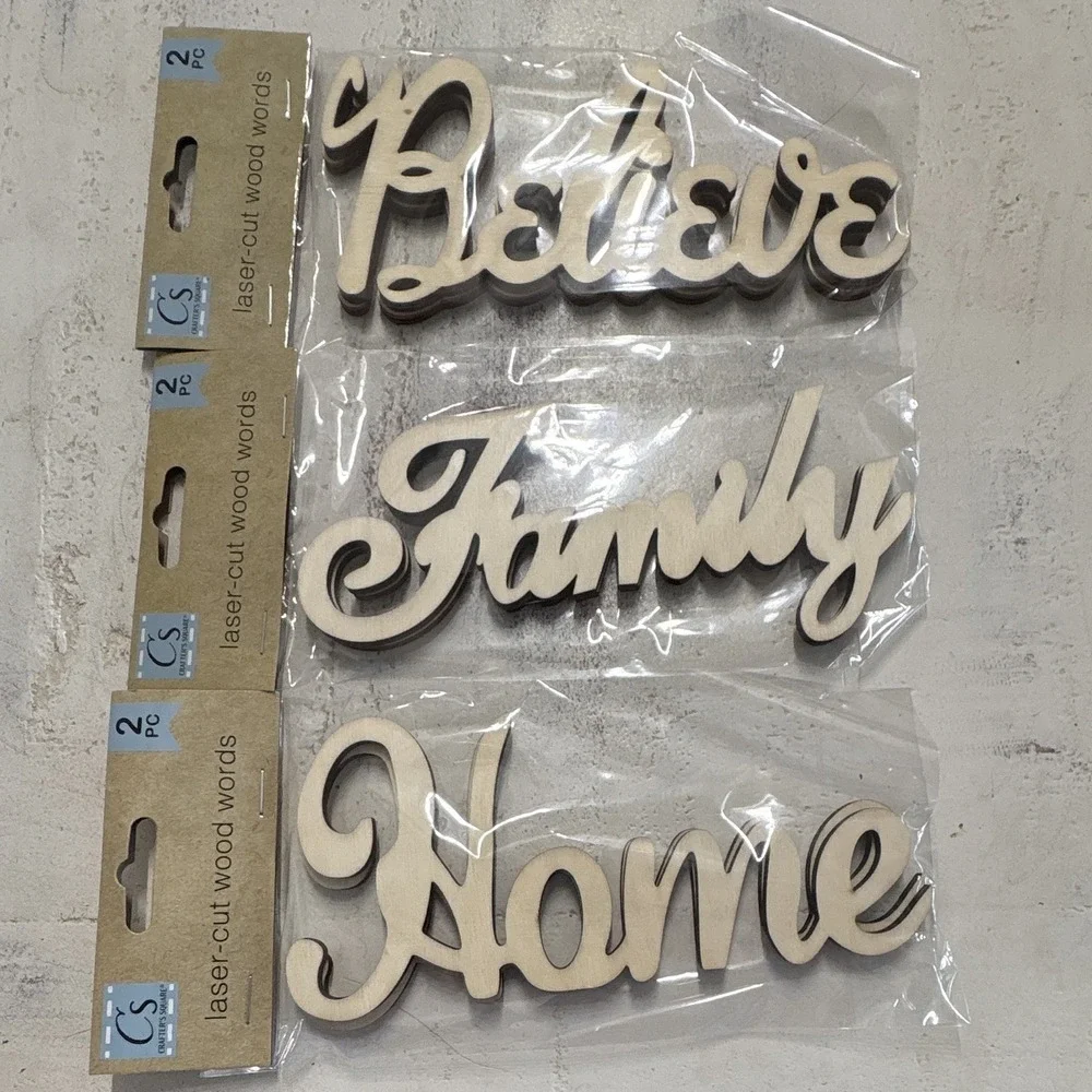 Crafter's Square Laser-Cut Wood Word Signs Believe Family Home 3 Pack